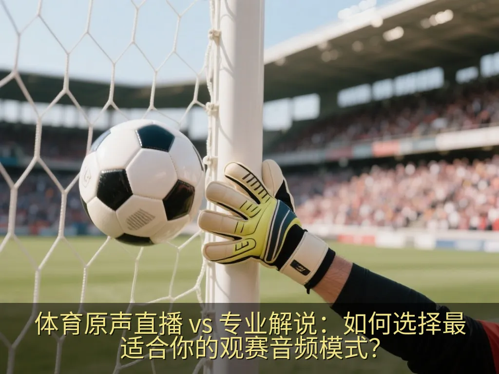 手机App体育直播界面,展示多音轨切换菜单,包含现场原声与专业解说选项